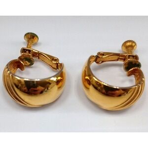Vintage Napier Gold Tone Hoop Earrings Clip On Screw Back Signed Retro
